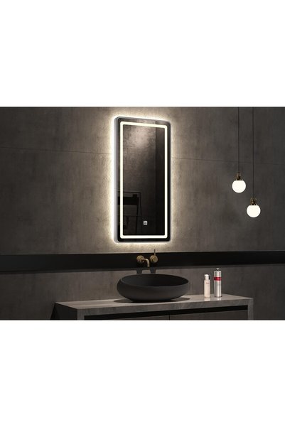 Generic مرآة حائط LED بإطار من الألومنيوم الفضي مقاس 60x120 سم
