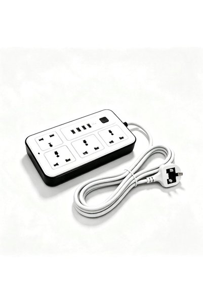 Generic سلك تمديد بطول 5 أمتار مع شحن سريع عبر USB-C، مشترك كهربائي بأربع منا...