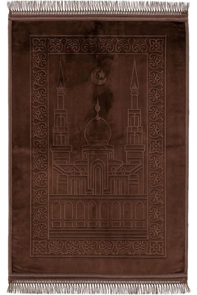 Generic Embossed Prayer Mat Anti-Slip Velvet Top Prayer Rug 80 x 120 cm (Brown)