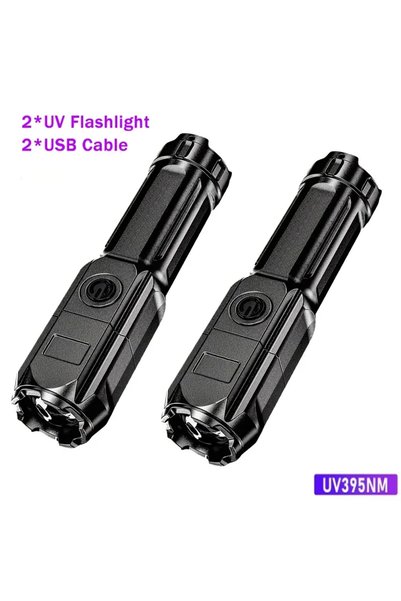 Choice 2Pcs 395nm Portable UV Flashlight UV 395nm Zoomable ABS Torch 3 Modes ...