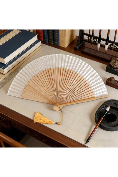Choice Creamy White 1pc New Bamboo Folding Fan — Vintage-Style Chinese Wooden...