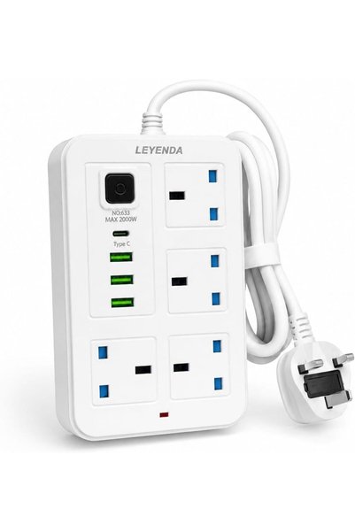 Generic سلك تمديد عالمي مع 4 منافذ طاقة و3 منافذ USB بطول 3 أمتار، شريط طاقة ...