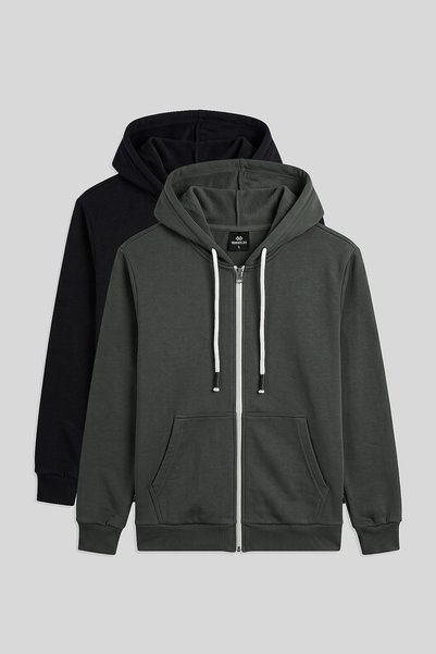 TOMMY LIFE Standard Mold Basic 2-Pack Black-Khaki Men's Sweatshirt - 88514