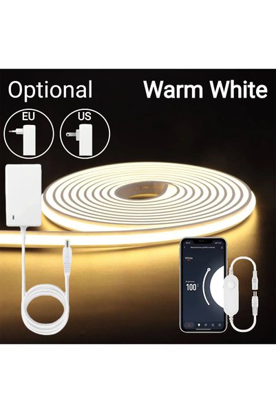 Choice شريط إضاءة LED نيون ذكي TUYA COB بلون أبيض دافئ مع محول أوروبي 5 متر، ...