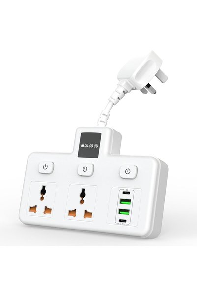 Generic وصلة تمديد كهربائية، مقبس تمديد متعدد المنافذ بمنفذين مع 4 منافذ USB ...