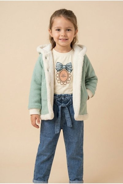 zumino Girl's Plush Lined Hooded Cardigan, Bow Printed Sweatshirt and Belted ...