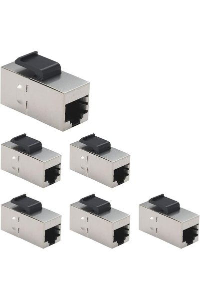 Generic 6 قطع من كابلات CAT6A شريطية الشكل، موصل RJ45 أنثى إلى أنثى مستقيم مح...