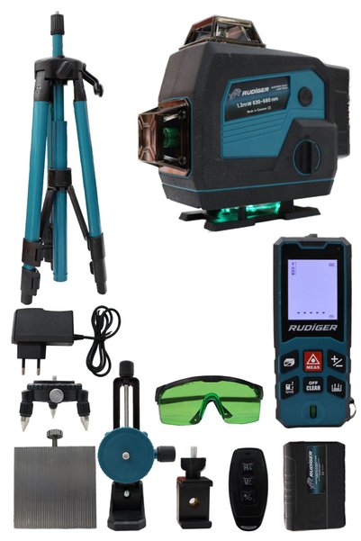 RUDIGER Lazer Hizalama Seti – Lazer Metre ve Tripot Ayak, Sarı/Mavi