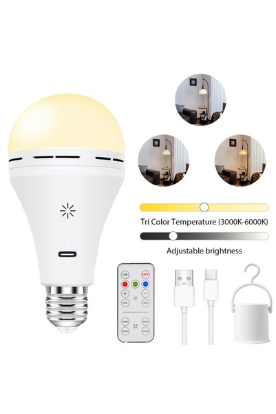 Choice مصباح LED قابل لإعادة الشحن بمنفذ USB-C E27 مع جهاز تحكم عن بعد لاسلكي...
