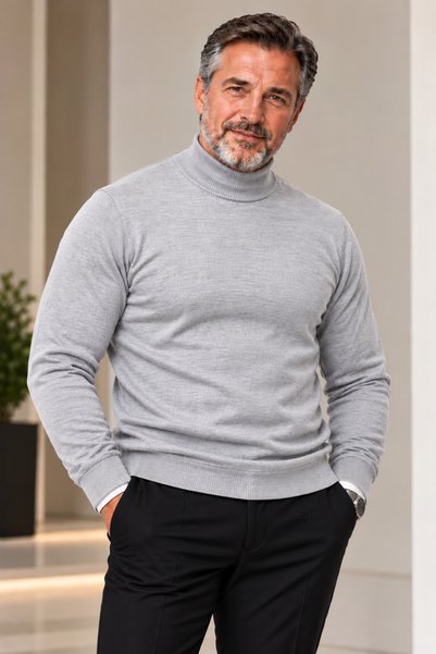 Baran Işık Rüya Men's Half Turtleneck 100% Knitwear Sweater – Stylish and Com...
