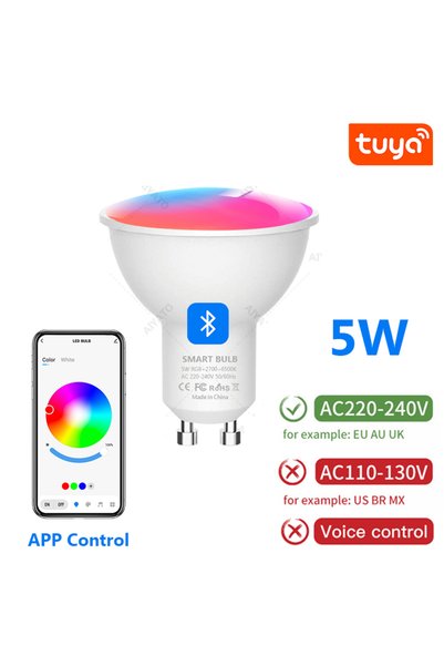 Choice مصباح LED ذكي 5 واط يعمل بتقنية البلوتوث وتطبيق Tuya، إضاءة RGB GU10 2...