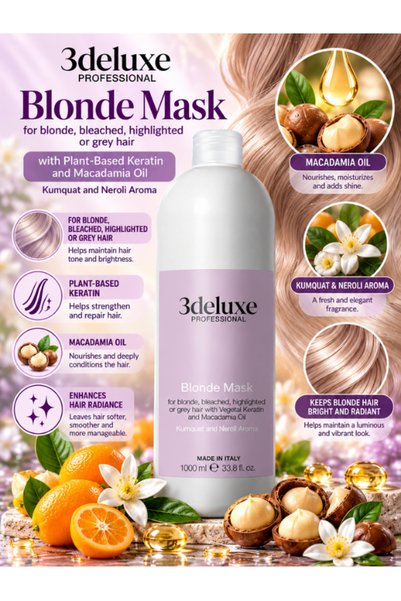 3Deluxe Professional Blonde Mask with Plant-Based Keratin & Macadamia Oil, 10...