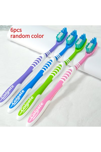 Colgate 6 قطع فرشاة أسنان ذات شعيرات متوسطة وصلبة بألوان عشوائية، عبوة من 6 ق...