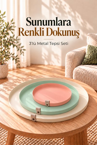 hemlife Set of 3 Round Metal Trays, Colorful Presentation and Serving Tray Se...