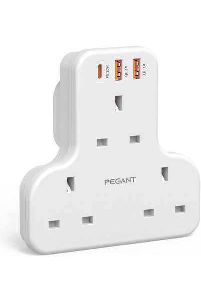 Generic محول طاقة متعدد المنافذ مع منفذي USB وشحن سريع USB-C بقوة 20 واط، شاح...