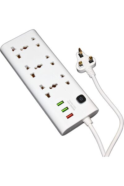 Generic مقبس كهربائي بـ 6 منافذ و3 منافذ USB للشحن السريع مع حماية من الحمل ا...