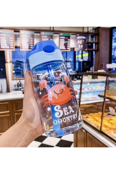 Choice 480ml Blue 480ML Kids Cartoon Sippy Cup LeakProof Straw Water Bottle H...
