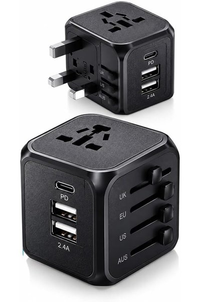Generic محول سفر عالمي 3 في 1 مع منفذ شحن سريع من نوع C PD ومنفذين USB بقوة 6...