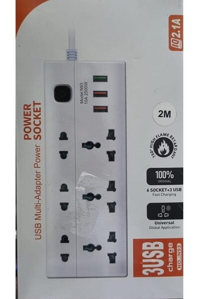 Generic Square Shape Power Socket USB Multi-Adapter – 6 Sockets + 3 USB Fast ...