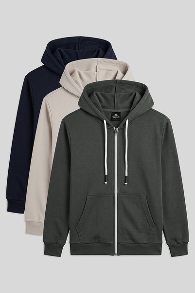 TOMMY LIFE Standard Mold Basic 3-Pack Khaki-Navy Blue-Beige Men's Sweatshirt ...