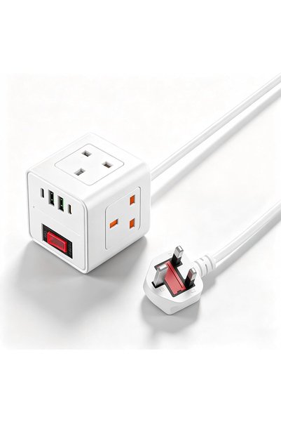 Generic وصلة تمديد كهربائية مكعبة الشكل مع منافذ USB-C، موزع طاقة ثلاثي المنا...