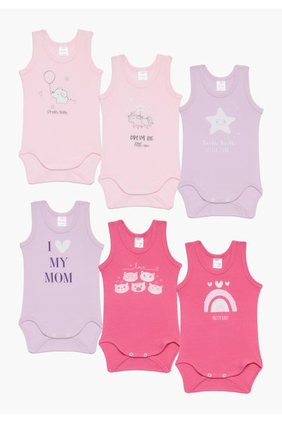 Preety Baby Σταρ Μπέιμπι Εσώρουχα. Σετ 6 κορμάκια με τιράντες, 100% Βαμβάκι -...