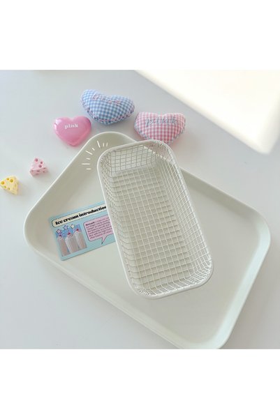 Choice White 1pc Simple Cry Iron Art Storage Basket Office Desktop Miscellane...