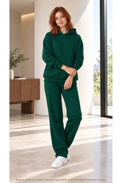 caddekombin Women's Plain Hooded Tracksuit Set - Oversized Sweatshirt with Ka...