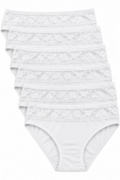 REN Women's 6 Pack White Modal Lace Bikini Panties