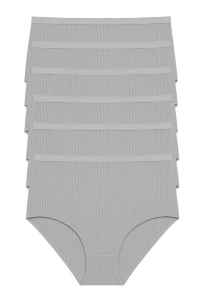 ExLove Women's Gray Color Ribbed High Panties 6'Li Package Comfortable Cut Un...
