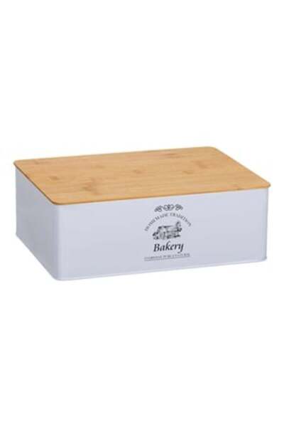 UNIC White Metal Storage Box with Wooden Lid 30x22x10.5cm