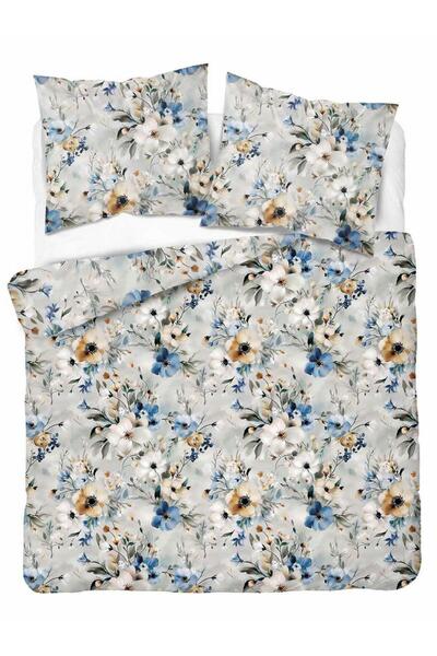 Detexpol Set lenjerie de pat satinata, Detexpol, 5775 A, gri cu flori, 180x20...