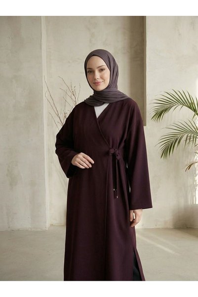 Lunsera Store تونيك طويل برباط جانبي وطرف معدني - أحمر بورجوندي