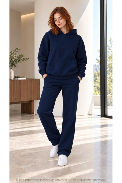 caddekombin Women's Plain Hooded Tracksuit Set - Oversized Sweatshirt with Ka...