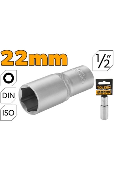 TOLSEN Deep Socket Drive 1/2 IN. Hex Cr-V CP Polish 22mm
