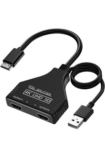 Generic موزع إشارة HDMI بدقة 4K، مدخل واحد ومخرجين، 4K 30Hz، كابل HDMI 2.0 ذك...