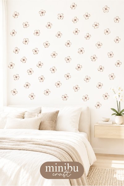 Minibu Craft Mink Mini Flowers 49 Pieces Modern Wall Sticker Set Mnb-120