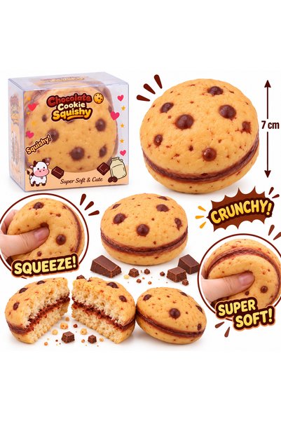 SHOP LIKE A PRO Jucărie Antistres Squishy Crunchy Biscuit cu Ciocolată, 7 cm,...