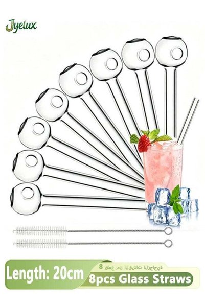 Generic Jyelux 8 Pieces Glass Straws, 20cm Reusable Glass Straws Set with Cle...