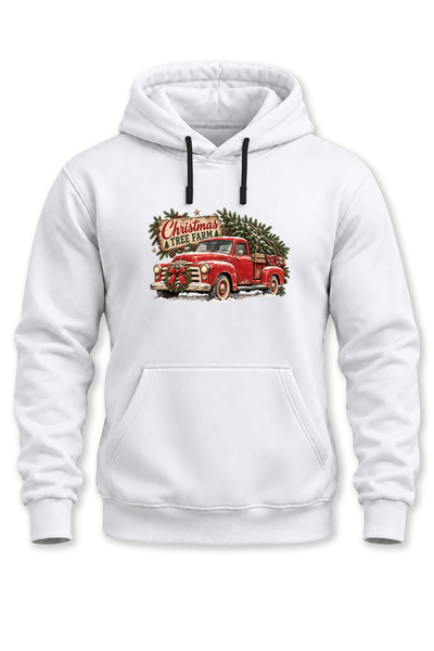 remonz Unisex Christmas Themed Vintage Truck and Pine Tree Printed Hooded Swe...