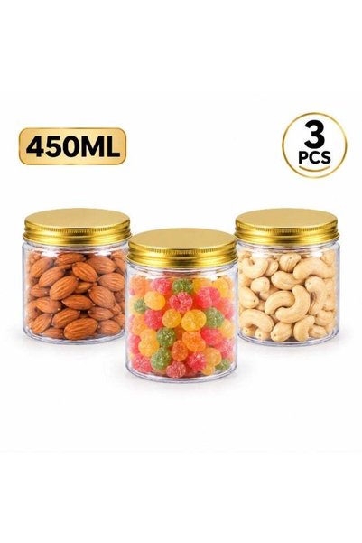 Generic JIHAM 3 Pcs Food Storage Containers with Gold Lids, 450 ML Transparen...