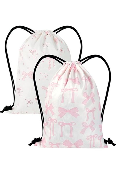 TERRIFI Pink Bow Drawstring Bags, 2 Pack Coquette Aesthetic Lightweight Cinch...