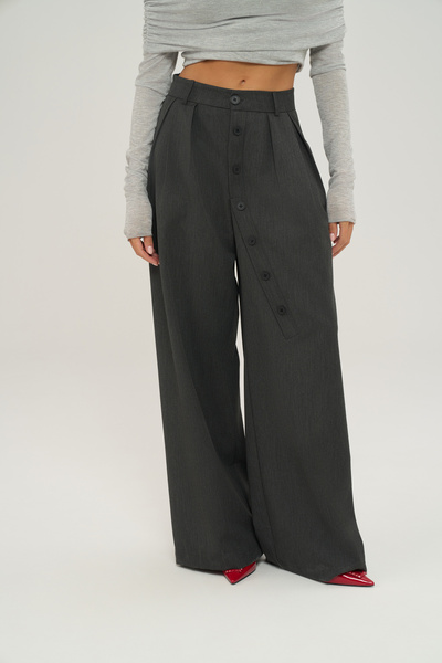 MAI STUDIOS CO. Lucca Button Detail Anthracite Palazzo Trousers