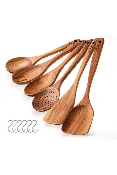 Generic RIVORA 6-Piece Wooden Cooking Spoons Set for Kitchen – Teak Utensils,...