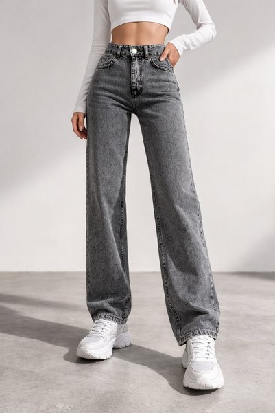 BİENAL BUTİK Dazz Γυναικεία τζιν παντελόνια Smoked High Palazzo, Loose Fit, α...