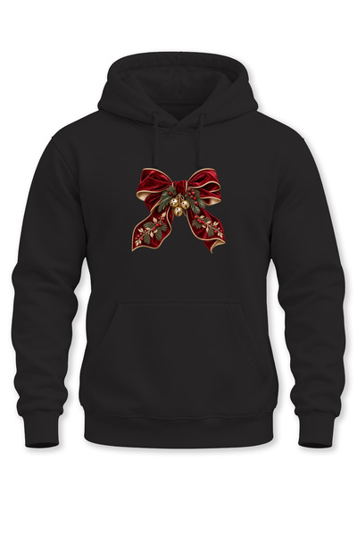 remonz Unisex Christmas Themed Vintage Bow and Bell Printed Hooded Sweatshirt...
