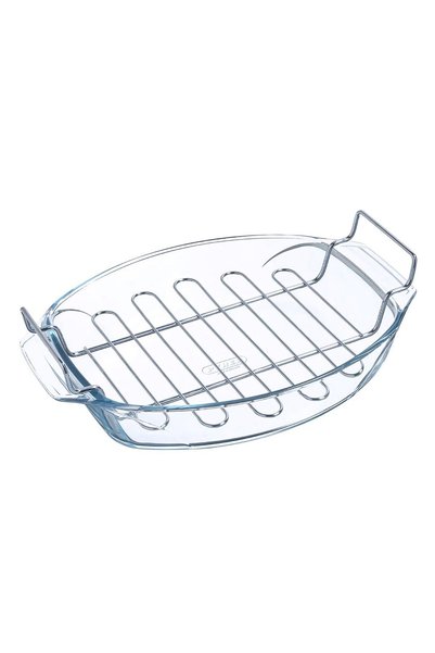 Pyrex Οβάλ ταψί ψησίματος με σχάρα, από θερμοανθεκτικό γυαλί, 4 λίτρα -