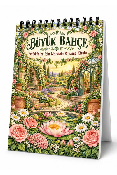 Pembe Yayınevi Mandala Boyama Kitabı - Yetişkinler İçin Boyama Sayfaları - Büyük Bahçe - Çiçekler