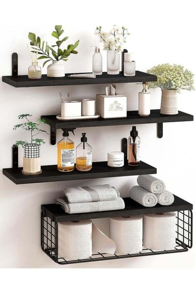 Generic XiuWoo 4 Pack Wood Wall Mounted Floating Shelves, Hanging Shelf Stora...