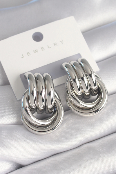 ARMÜZ Brass Silver Color Spiral Model Women's Earrings